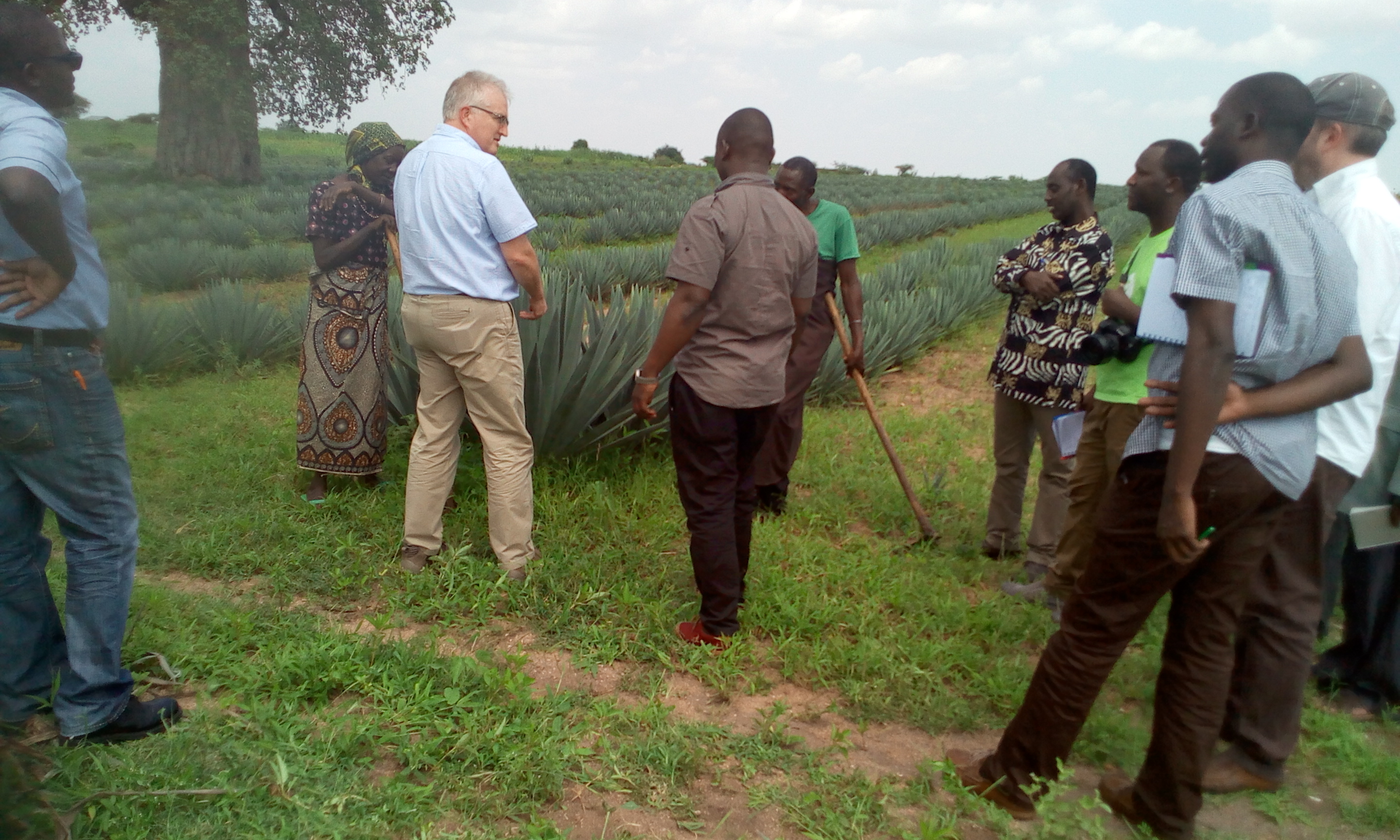 Mr. Nkinda Kulwa with REDESO Staff discussing on Sisal farming issues with OXFAM guests at Isoso Majengo village in Kishapu