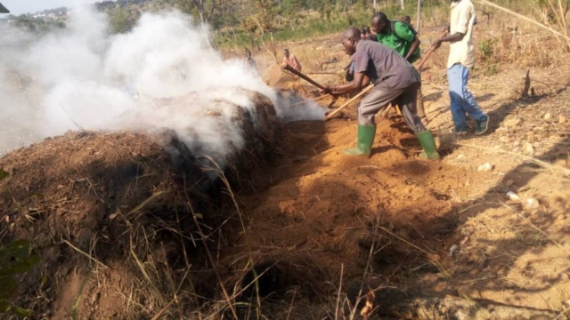 REDESO staff during patrol destroying charcoal kilns which accelarate to deforestation.